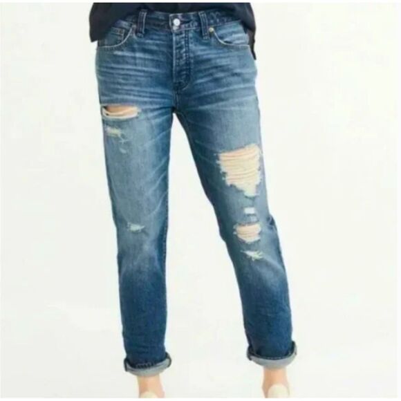 Abercrombie & Fitch Ames Slim Boyfriend Jeans Distressed Grunge Size 27/4 - Picture 1 of 7
